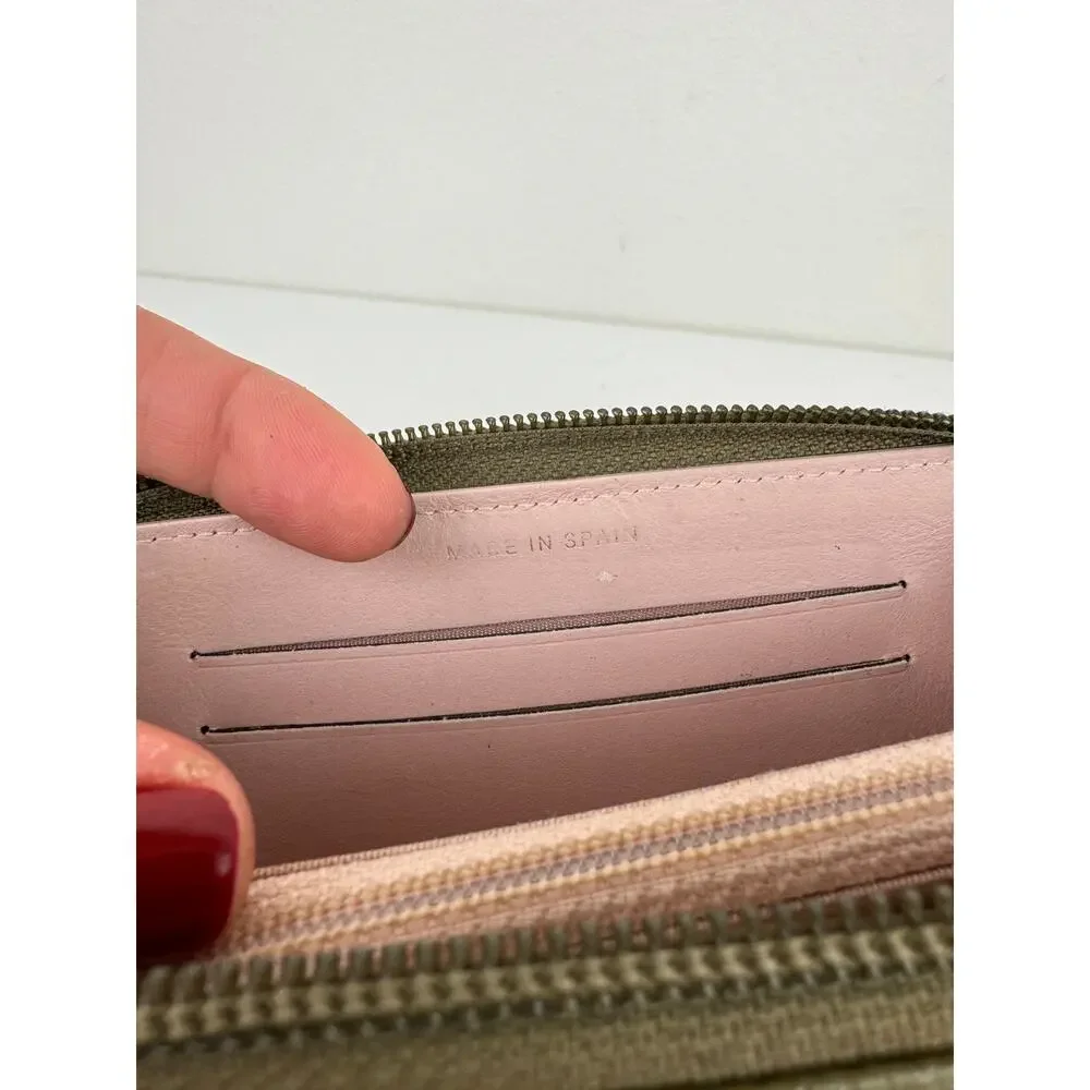 CHANEL Khaki Green Continental Wallet Leather Quilted Inner Pocket Zip Around